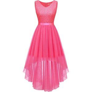 BeryLove Women Tulle Sequin Pink iChiffon Scoop Neck Sleeveless Cocktail Dresses